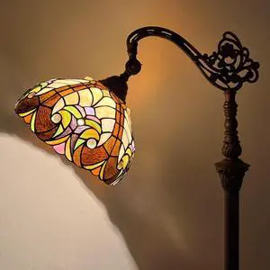 Tiffany Reading Floor Lamp,Stained Glass Gooseneck Floor Light for Reading,Antique Style Arched Tall Standing Lamp for Living Room Bedroom and Office