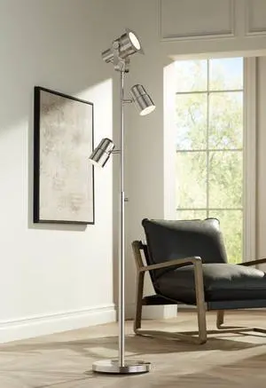 Possini Euro Design Nuovo Modern Task Floor Lamp Tree 3-Light 70" Tall Brushed Nickel Silver Adjustable Bullet Heads Bright Lighting for Living Room Reading House Bedroom Home Office
