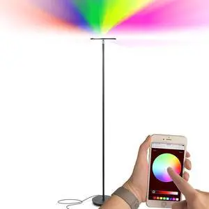Brightech Sky Colors  Wi-Fi Color Changing Torchiere LED Floor Lamp  Smart Standing Lamp with iOS and Android Remote Control  Cost-Effective and Energy-Saving with Adjustable Head - Black