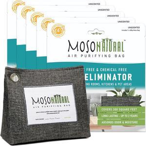 Moso Natural Air Purifying Bag 600g (5 Pack). A Scent Free Odor Eliminator for Kitchens, Bedrooms, Living Rooms, Pet Areas. Premium Moso Bamboo Charcoal Odor Absorber. Freestanding Design.