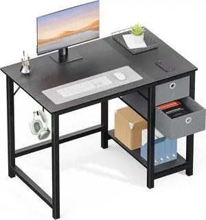 Desk-Computer Office Desk with Drawers 40 Inch Small Writing Work Study Desks 2-Tier Drawers & Storage Shelf Wood Modern Simple PC Table Home Office Desk