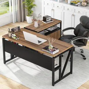 Tribesigns L Shaped Desk with Drawer Cabinet, 55" Executive Computer Desk and lateral File Cabinet, 2 Piece Home Office Furniture with Drawers for Hanging File, Doors with Locks (Brown, 55 inches)