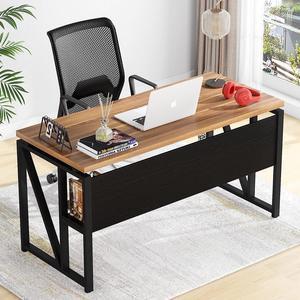Tribesigns 55 inches Computer Desk with Bottom Stoage ShelfHome Office Desk Writing Table for Workstation,Dark Walnut + Steel Leg Cabinet not Included (Wlantu+Shelf)