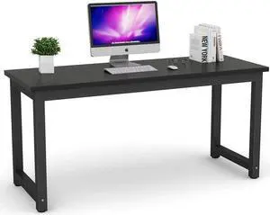 Tribesigns Modern Computer Desk, 63 inch Large Office Desk Computer Table Study Writing Desk Workstation for Home Office, Black Metal Frame