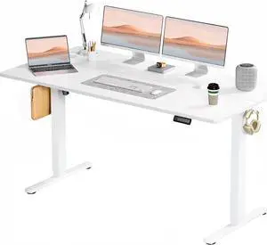 SMUG Standing Desk, Adjustable Height Electric Sit Stand Up Down Computer Table, 63x24 Inch Ergonomic Rising Desks for Work Office Home, Modern Lift Motorized Gaming Desktop Workstation, White