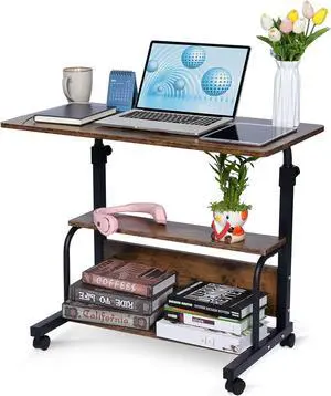 QZMDSM Portable Rolling Desk Adjustable Laptop Desk Small Standing Desk Home Office Desks for Small Spaces Table, 31.5" Rustic Uplift Study Desk Mobile Computer Work Desk on Wheels