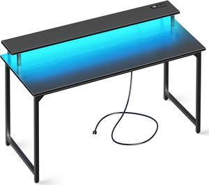 Huuger 55 inch Computer Desk with 4 Drawers, Gaming Desk with LED Lights &  Power Outlets, Home Office Desk with Large Storage Space for Bedroom, Work  from Home, Black 