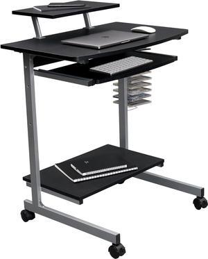 Rolling Mobile Computer Desk/Cart with Storage Shelves, Rolling Working Station for Small Spaces, Printer Shelf