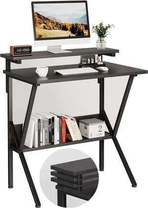 COTUBLR 27.5" Computer Desk for Small Spaces, Computer Desk with Adjustable Monitor Stand Shelves, Compact Desk with Storage, Tiny Desk Study Desk for Bedroom Home Office Study Room
