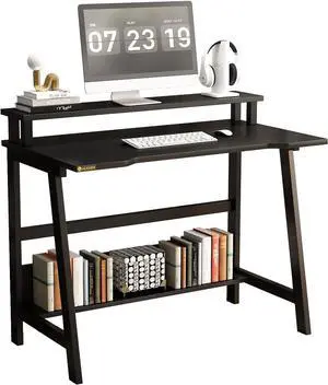 ALISENED Computer Home Office Desk, 31.5" Desk for Small Spaces with Storage Shelf,Small Computer Desk with Monitor and Bookshelf, Modern Simple Style Laptop Desk