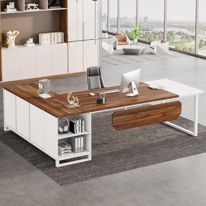 Tribesigns 70.8" Executive Desk with 55" File Cabinet, Modern L Shaped Computer Desk with Storage Shelves and Cabinet, Large L Shaped Executive Desk for Home Office, Walnut White