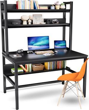 Computer Desk with Hutch and Bookshelves, Large Leg Room 47 inch Width Black Desk with Space Saving Storage Shelves for Home Office,Study, Work, Easy Assemble and All Hardware and Tools Included
