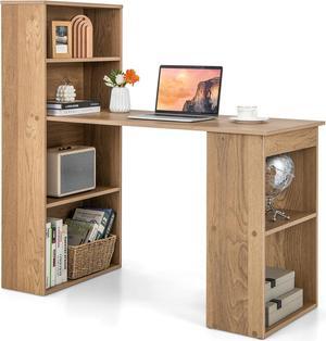 Tangkula Computer Desk with Bookshelf, Writing Study Desk with Storage Shelves & CPU Stand, Modern Compact Computer Workstation for Home & Office, Space-Saving Design(Natural)