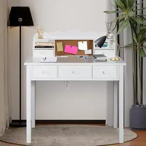 Home Office Furniture Writing Desk,Computer Work Station with Detachable Hutch,5 Drawers(White)