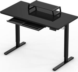 SHW 48-Inch Glass Electric Height Adjustable Desk with Monitor Riser and Drawer, Black
