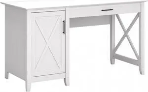 Bush Furniture Key West Computer Desk with Storage | Small for Home Office | Modern Farmhouse, 54W, Pure White Oak
