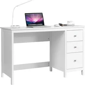 Tangkula White Desk with Drawers, Modern Home Office Computer Desk with Storage Drawers & Spacious Desktop, Compact Writing Study Desk Laptop Desk for Bedroom, Multipurpose Workstation