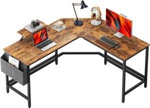 soges L-Shaped Desk with Side Storage Bag, 59 inch Computer Desk with Monitor Stand, Sturdy Home Office Writing Desk with Round Corner, Gaming Desk, Rustic Brown