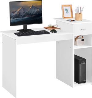 Yaheetech Home Office Computer Desk with Storage Drawer & Monitor Shelf, Writing PC Laptop Table Desk Study Workstation Furniture for Small Spaces, White