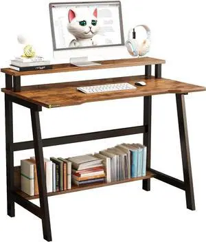 YQ JENMW Small Computer Desk for Small Spaces - 33.5" Inch Modern Writing Table with Monitor Storage Shelf for Home Office and Study, Compact Laptop Desk in Simple and Sleek Style