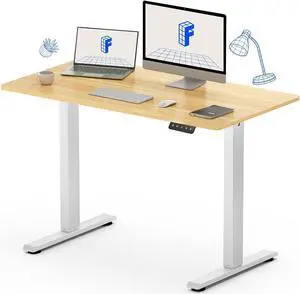 FLEXISPOT Standing Desk Adjustable Height with Whole Piece Desk Board 43 x 24 Inch Electric Stand Up Desk Home Office Computer Workstation Sit Stand Desk, Maple Top + White Frame