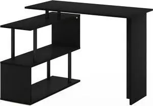 Furinno Moore L-Shape Computer Desk with 3-Tier Shelves, Americano