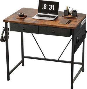 Maihail Small Desk with Drawers, 31.5 inch Small Computer Desk with Drawers, Writing Desk with Drawers for Small Spaces, Compact Desk for Small Spaces, Metal Frame for PC Laptop, Rustic Brown