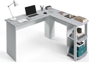 Techni Mobili L Shaped Desk - Modern Computer Desk with Corner Bookshelf & Side Storage Shelves for Home Office Accessories - Elegant, Space-Saving, & Minimalist Executive Table