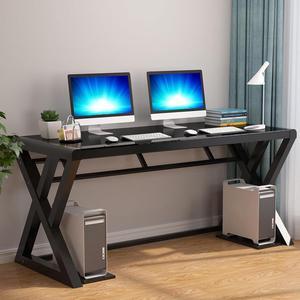 IPKIG Glass Desk, Modern Computer Desk with Carbon Steel Frame and Glass Top, Home Office Desks Computer Table Study Writing Desk Workstation for Living Room, Black (55.1 Inch)