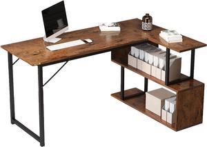 MIN WIN L Shaped Desk,47 Inches Computer Desk with 2 Tier Storage Shelves & Metal Frame,Corner Home Office Desk for PC Executive Writing Study Work,Modern Computer Table for Small Space-Rustic