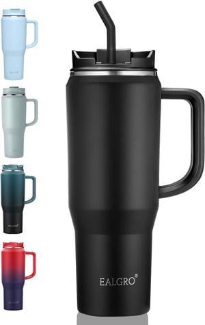 EALGRO 40 oz Tumbler with Handle Insulated Tumblers with Lid and Straw Large Metal Sports Water Bottle Jug Thermal Stainless Steel Travel Coffee Mug Cup Black