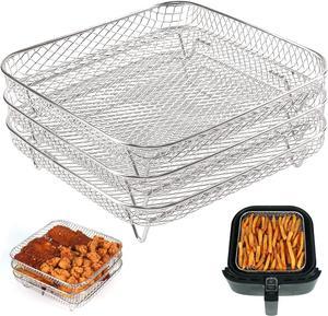 BYKITCHEN 8 inch Square Air Fryer Rack, Set of 3, Stackable Multi-Layer Stainless Steel Dehydrator Rack, Square Air Fryer Accessories for Cosori, Instant Vortex, Nuwave Air Fryer, Ninja Foodi Grill