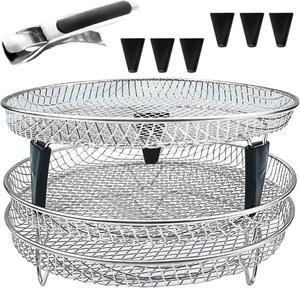 Upgrade Air Fryer Rack, Three Stackable Dehydrator Racks for Gowise Phillips USA Cozyna Ninja Airfryer,Stainless Steel Round Air Fryer Rack Fit all 4.2QT - 5.8QT Air fryer,Oven,Press Cooker (Round)