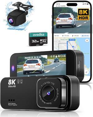 Dash Camera for Cars, 8K Full UHD Dash Cam Front and Rear Inside with App,Car Camera with Free 32GB SD Card,Built-in Wi-Fi GPS,3.16IPS Screen,170°Wide Angle,WDR,24H Parking Mode,Night Vision