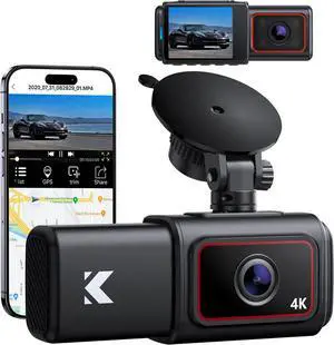 D6-4K Dual Dash Cam - WiFi & GPS 4K Front and 1080P Inside Type-C Uber Car Camera with Super Night Vision and 24-Hour Parking Monitor, 3 Channel Dash Cam Optional, Black