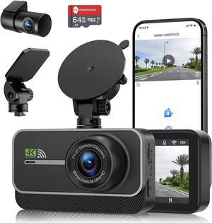 Dash Cam Front and Rear,4K+1080P WiFi Dual Dash Camera for Cars with App, 3" IPS Dashboard Camera Recorder,Night Vision,24H/7 Parking Mode, Loop Recording,170° Wide Angle,Free 64GB SD Card