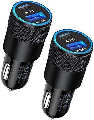 30W USB C Car Charger 2Pack PD 30 Fast Charge Dual Port USB Type C and 24a USB A Cargador Carro Lighter Adapter Base for iPhone iPad Samsung Galaxy LG Google Pixel GPS Z Play Droid Motorola