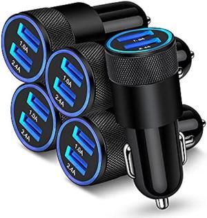 5pcs Car Charger Adapter AILKIN USB Multi Port Cigarette Lighter Fast Charging Power Block Plug for iPhone 15 14 13 Pro Max Samsung Galaxy S21 Ultra S8 LG Moto 34A Dual Cargador Carro for Car
