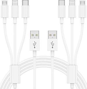 Multi Charger Cable 6Ft 2Pack, 3 in 1 Charging Cord, Universal Phone Charger, Multiple Charger Wire USB-A to Lightning/USB-Type C/Micro USB Connectors for Cellphone, Tablets and More (Charging Only)