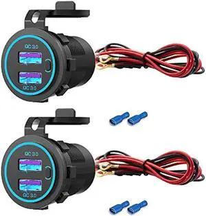 Zennova [2 Pack] 12v USB Outlet,Dual USB Quick Charger 3.0 Port Waterproof Power Outlet 12V Fast USB Charger Socket with Power Switch for Car Golf Cart Boat Marine Bus Truck RV Marine Motorcycle