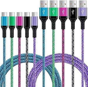 USB C Cord Fast Type C Charging Cable 6FT 5Pack Nylon Phone Charger Cord for Samsung Galaxy A12 A32 A52 S23 S22 S21 A14 A13 5G S20 S10 S9 A51 A71 A20 A21 A01 A50Moto G Stylus PowerLG V60 K51 Stylo 6