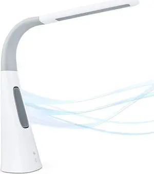 LED Desk Lamp with Fan, Cool Breeze Lamp with Bladeless Fan with Adjustable Neck, 3 Speeds and 5 Brightness Levels, White