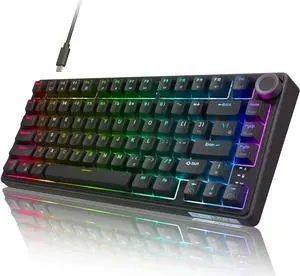 RK ROYAL KLUDGE R75 Wired Mechanical Gaming Keyboard, 75% Hot-Swap Mechanical Keyboard Volume Knob, Soft Pre-lubed Tactile Brown Switch