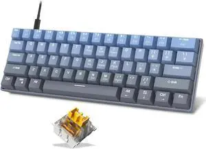 MageGee 60% Mechanical Keyboard, Wired Gaming Keyboard with 5 Sided PBT Heat Sublimation Keycaps with Yellow Switches and Blue Backlit Portable Keyboard for PC Gamer(Blue Gradient)