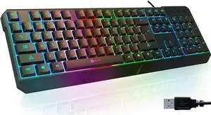 KLIM Chroma  USB RGB Gaming Keyboard, Wired PC Computer Keyboard, Membrane, Waterproof Durable, 2 ms Response, PS4/PS5 & Mac Compatible