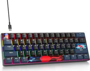 surmen 60% Gaming Keyboard 60 Percent, Wired Mini Mechanical Keyboard with Linear Red Switches PBT Keycaps for PC Gamer Typist (Blue Samurai B/Rainbow Led)
