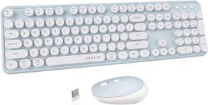 UBOTIE Colorful Computer Wireless Keyboard Mouse Combos, Typewriter Flexible Keys Office Full-Sized Keyboard, 2.4GHz Dropout-Free Connection and Optical Mouse (Green-White)