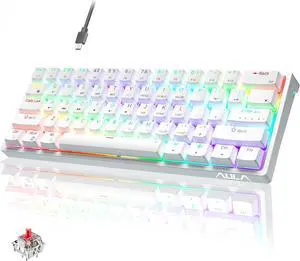 AULA 60 Percent White Mechanical Gaming Keyboard, 29 RGB Backlit Custom Hot Swappable Keyboards, Red Switch 60% Mini Small Wired Compact Design for PC/Mac/Laptop/Wins(Wired Version)