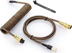 Starlight Coiled USB C Cable for Gaming Keyboard Double-Sleeved Mechanical Keyboard Cable with Detachable Metal Aviator 1.5M USB-C to USB-A Black Color with Gold Aviator Connector
