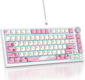 75% TKL Wired Mechanical Keyboard,RGB Backlit Gasket Mount 82 Key Hot Swappable Custom Linear Red Switch Gaming Keyboard with Volume Knob & PBT Keycaps (Pink)